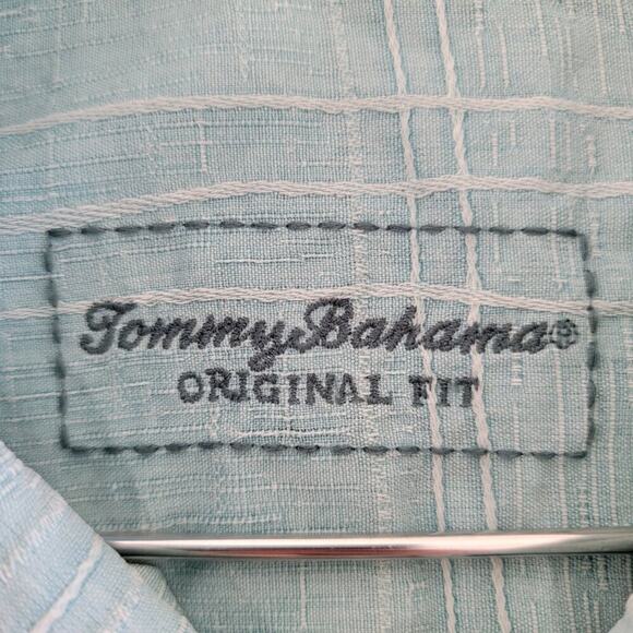 Tommy Bahama Short Sleeve Silk Shirt Mens XL Teal Blue Button Front Collared - Picture 10 of 15